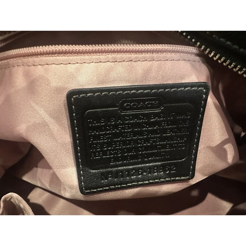 Coach Madison Sophia Black Pebbled Leather Satchel Patent Trim Crossbody Bag EUC